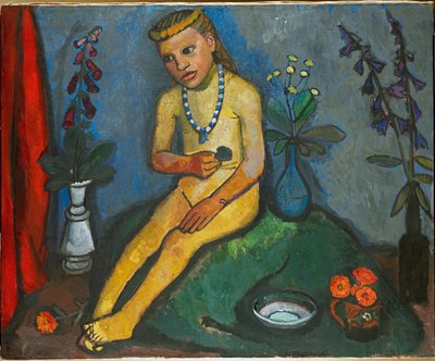Ülő akt lány virágokkal (olaj, vászon) alkotó: Paula Modersohn-Becker