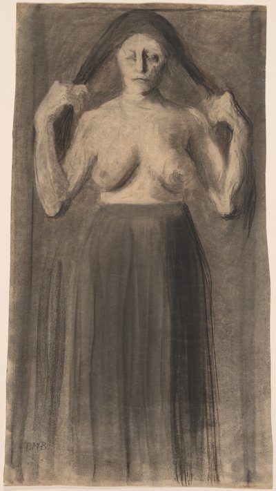 Félmeztelen nő, aki széttárja a haját alkotó: Paula Modersohn Becker