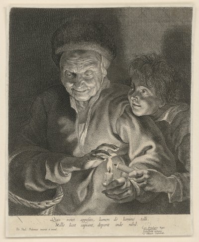 Idős nő és fiú gyertyával alkotó: Paulus Pontius