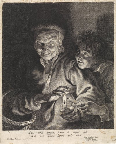 Idős asszony és fiú gyertyákkal alkotó: Paulus Pontius