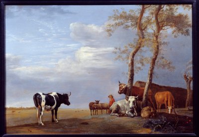 Táj paraszttal és állatokkal. Paul Potter festménye (1625-1654) Ec. Hol. alkotó: Paulus Potter