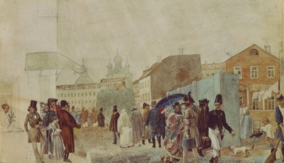 Utcai jelenet Moszkvában az eső alatt, 1837 alkotó: Pavel Andreevich Fedotov