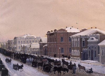 Tomszk, Magisztratszkaja utca húshagyó idején 1897-ben, 1897-ben. alkotó: Pavel Mikhaylovich Kosharov