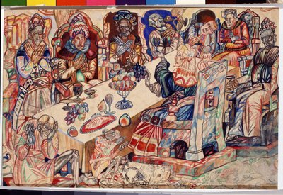 "A királyok ünnepe" Pavel Nyikolajevics Filonov (1883-1941) akvarellje és tolla, 1912 körül Szentpétervári Állami Orosz Múzeum alkotó: Pawel Nikolajewitsch Filonow