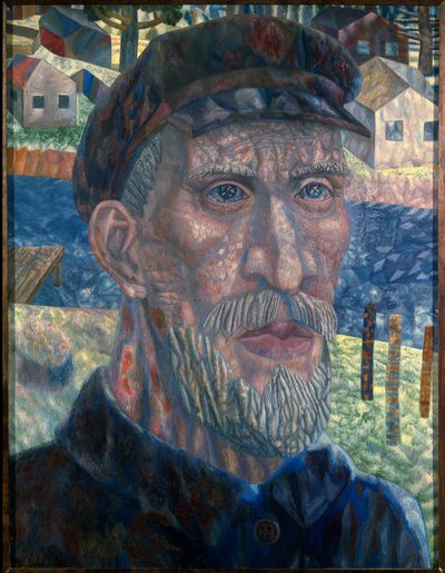 Kolhoz tagja. (Kolhoz tagja). Egy gazda portréja a Szovjetunióban, a kollektivizálási politika idején, Joszif Sztálin (Sztálin) kormánya (1879-1953) vezette, 1928-tól 1940-ig. Festészet alkotó: Pawel Nikolajewitsch Filonow
