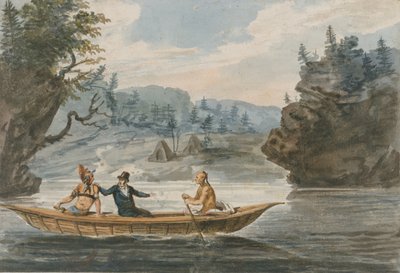 Két indián és egy fehér ember kenuban, 1811-kb. 1813. alkotó: Pavel Petrovic Svin