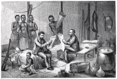 Livingstone és Stanley újságokat kapott Közép-Afrikában, 1871-1873 alkotó: Pearson