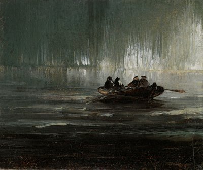 Északi fény négy férfi felett az evezős csónakban alkotó: Peder Balke