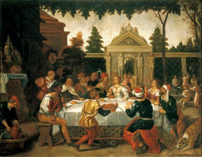 Isaac és Rebecca lakodalma, a Pedro Orrente iskola egyik művésze (1580-kb. 1645) alkotó: Pedro (school of) Orrente