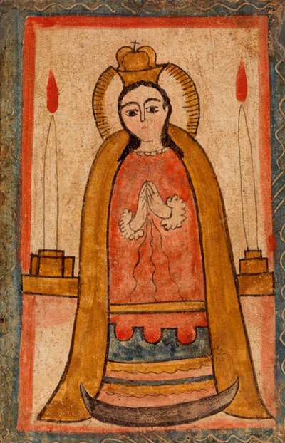 Madonna piros ruhát viselő, c. 1820 (vízbázisú festék falemezre) alkotó: Pedro Antonio Frésquis