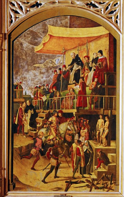 Szent Domingo de Guzman autodafé (festmény fára) alkotó: Pedro Berruguete