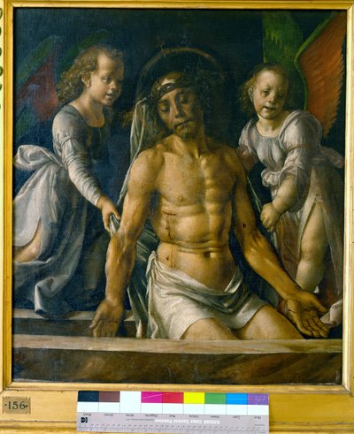 Krisztus a sírban két angyal között, 1480 körül alkotó: Pedro Berruguete