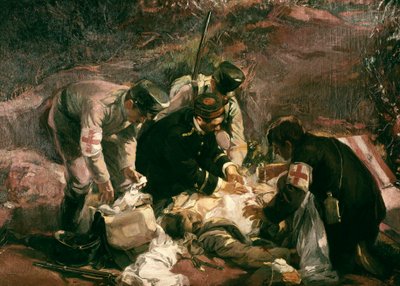 Véradás A háborús sebeket a Vöröskereszt önkéntesei mentik (festmény) alkotó: Pedro Ferrer Calatayud