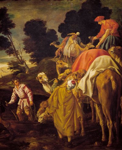 Tevekaraván, Rebecca részlete, hagyta Eliezert a kútnál inni, Pedro Orrente (kb. 1580-1645) festménye, Spanyolország alkotó: Pedro Orrente