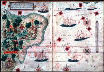 Brazília térképe, Pedro Reinel és Lopo Homen portugál navigátorok, c1525. alkotó: Pedro Reinel