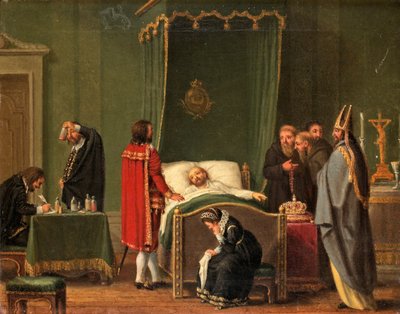 Sten Sture VIII. Károly svéd király halálos ágyánál alkotó: Pehr Hilleström