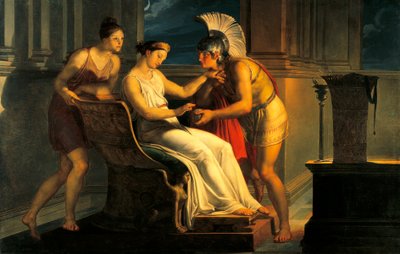 Ariadne néhány cérnát ad Thészeusznak, hogy elhagyja a labirintust (olaj, vászon) alkotó: Pelagio Palagi