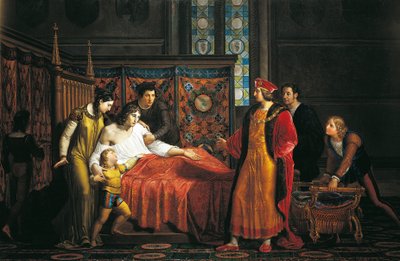VIII. Károly meglátogatja a haldokló Gian Galeazzo Sforzát a Pavia kastélyban alkotó: Pelagio Palagi