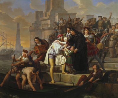 Kolumbusz Kristóf átöleli két fiát, és ajánlja őket Giovanni Perez atyának, mielőtt elhagyná Palost Amerika felfedezésére alkotó: Pelagio Palagi