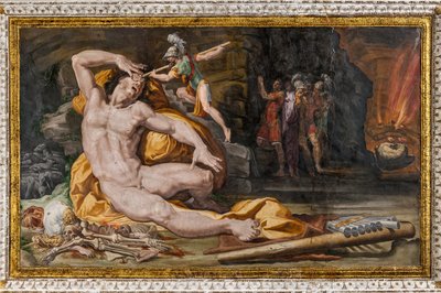Ulysses megvakítja Polyphemust, részlet a Polyphemus szobájából alkotó: Pellegrino Tibaldi