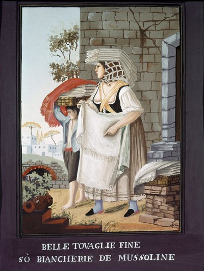 Petity Metier nápolyi: terítő és lenvászon utazó árusa - (Régi kereskedelem: terítő- és vászonárus) Pelliccia festménye 19. századi Museo Nazionale di San Martino Nápoly alkotó: Pelliccia