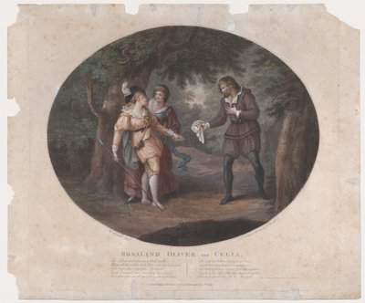 Rosalind, Oliver és Celia Shakespeare, Ahogy tetszik, 4. felvonás, 6. jelenet, 1791., 1791. alkotó: Peltro William Tomkins