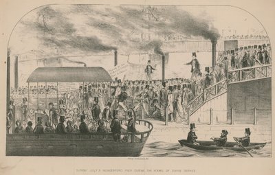 Hungerford móló az istentisztelet idején alkotó: Percy Cruikshank