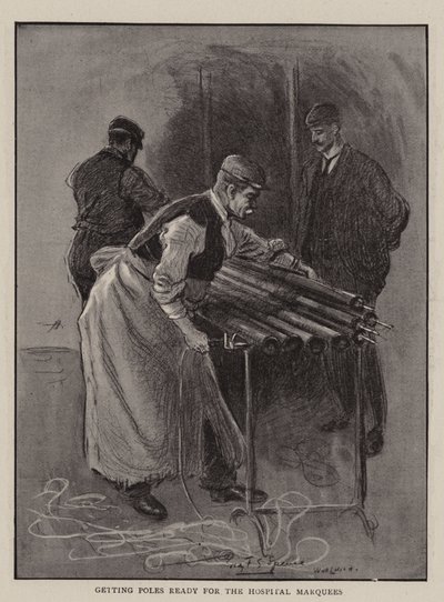 Készülő pólusok a kórházi sátrakhoz alkotó: Percy F.S. Spence