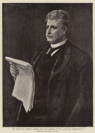A jobboldal, tisztelt Edmund Barton, az Ausztrál Nemzetközösség első miniszterelnöke alkotó: Percy F.S. Spence