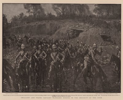 Alkonyat és béke, a lovasság lovakat itat az alkonyat biztonságában alkotó: Percy F.S. Spence