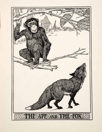 A majom és a róka, A Hundred Fables of Aesopus, pub.1903 (metszet) alkotó: Percy J. Billingshurst