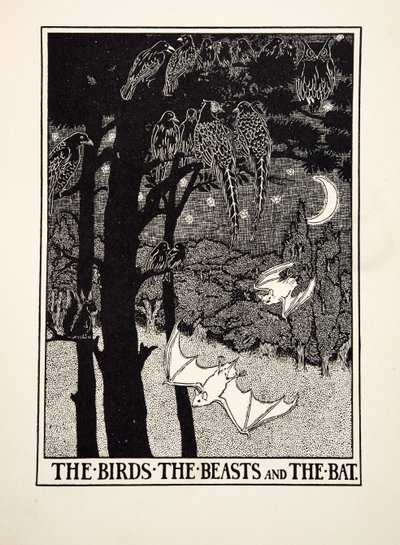 A madarak, a vadállatok és a denevér, Aesopus száz meséjéből, pub.1903 (metszet) alkotó: Percy J. Billingshurst