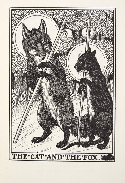 A macska és a róka, a Fontaine Fables-ből, pub. 1905 alkotó: Percy J. Billingshurst