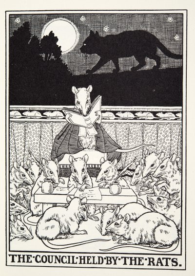 A Rats által tartott tanács, a Fontaine Fables-ből, pub. 1905 alkotó: Percy J. Billingshurst