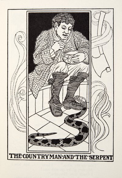 The Countryman and the Serpent, a Fontaine Fables, pub. 1905 alkotó: Percy J. Billingshurst