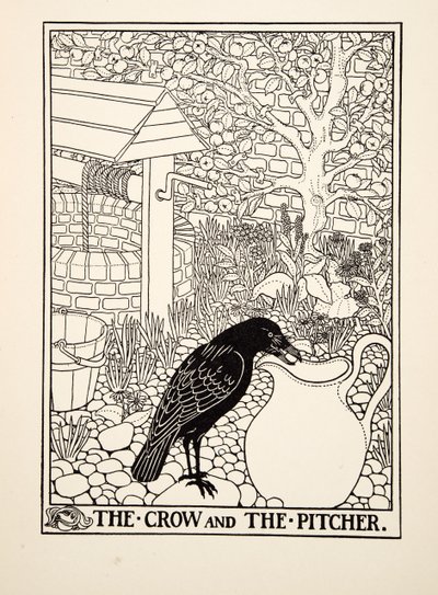 A varjú és a korsó, A Hundred Fables of Aesopus, pub.1903 alkotó: Percy J. Billingshurst