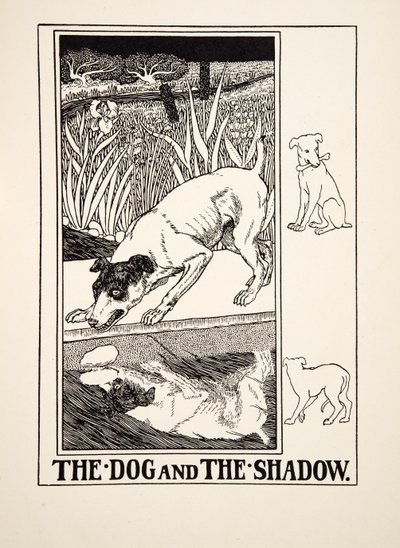 A kutya és az árnyék, A Hundred Fables of Aesopus, pub.1903 alkotó: Percy J. Billingshurst