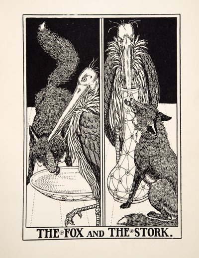 A róka és a gólya, A Hundred Fables of Aesopus, pub.1903 alkotó: Percy J. Billingshurst