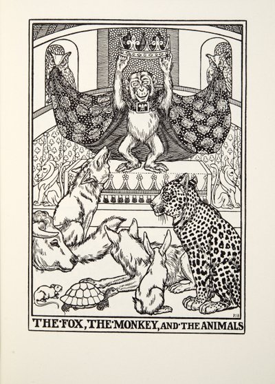 The Fox, the Monkey, and the Animals, a Fontaine Fables, pub. 1905 alkotó: Percy J. Billingshurst