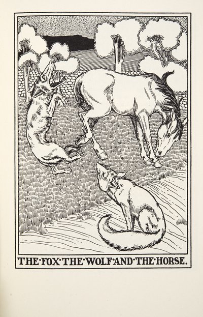 A róka, a farkas és a ló, a Fontaine Fables-ből, pub. 1905 alkotó: Percy J. Billingshurst