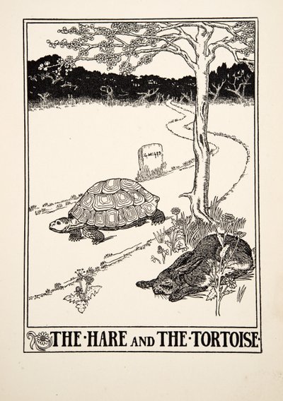 A nyúl és a teknősbéka, A Hundred Fables of Aesopus, pub.1903 alkotó: Percy J. Billingshurst
