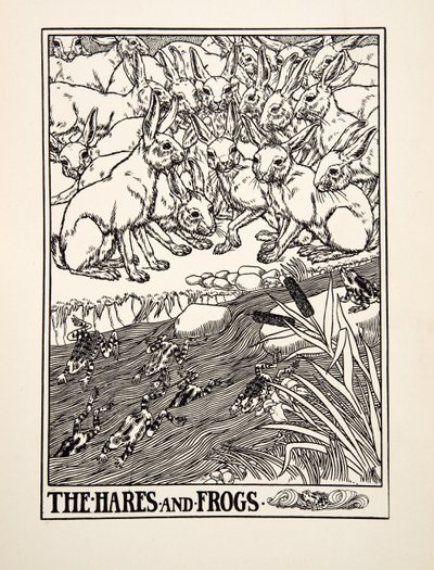 A nyulak és békák, A Hundred Fables of Aesopus, pub.1903 alkotó: Percy J. Billingshurst