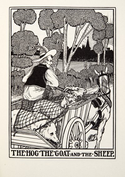 A disznó, a kecske és a bárány, a Fontaine Fables-ből, pub. 1905 alkotó: Percy J. Billingshurst