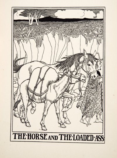 The Horse and the Loaded Ass, A Hundred Fables of Aesopus, Pub.1903 (metszet) alkotó: Percy J. Billingshurst