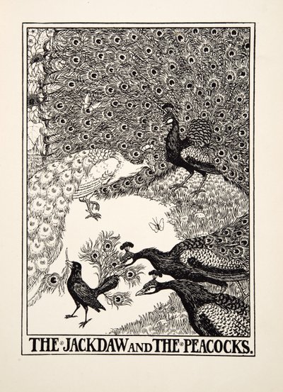 A kakas és a pávák, A Hundred Fables of Aesopus, pub.1903 alkotó: Percy J. Billingshurst