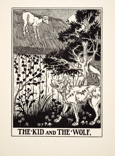 A kölyök és a farkas, A Hundred Fables of Aesopus, pub.1903 alkotó: Percy J. Billingshurst