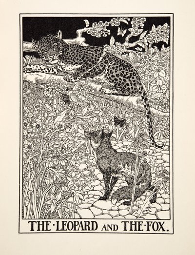 A Leopárd és a róka, A Hundred Fables of Aesopus, pub.1903 alkotó: Percy J. Billingshurst