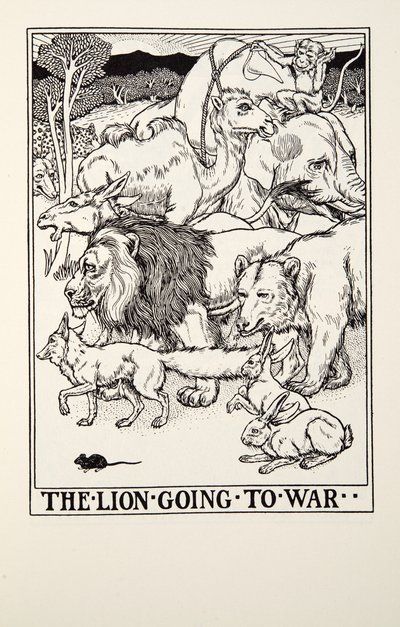 The Lion Going to War, a Fontaine Fables, kocsma. 1905 alkotó: Percy J. Billingshurst