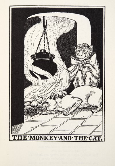 A majom és a macska, a Fontaine Fables-ből, pub. 1905 alkotó: Percy J. Billingshurst
