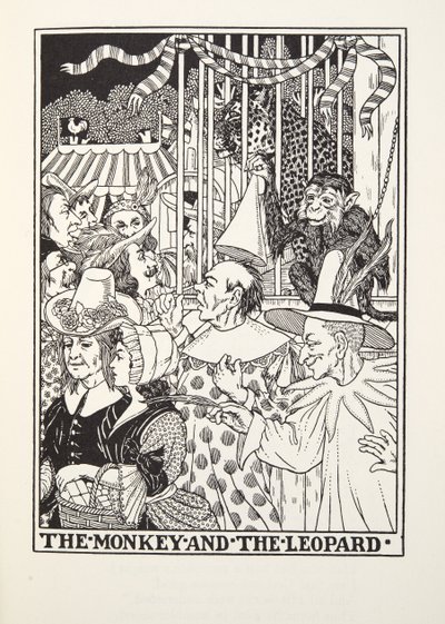 The Monkey and the Leopard, a Fontaine Fables, kocsma. 1905 alkotó: Percy J. Billingshurst